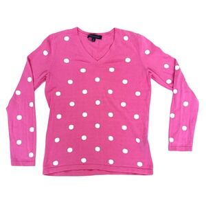 Tommy Hilfiger Sweater Women S Pink Polka Dot V-Neck Tennis Preppy Barbie